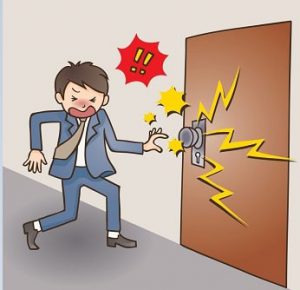 People can accumulate electrical charge and then discharge themselves by touching the doorknob
