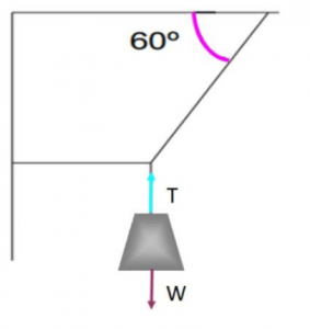 An example of an object that is in translational equilibrium is this weight attached to the ceiling by means of the strings arranged as shown in the image.